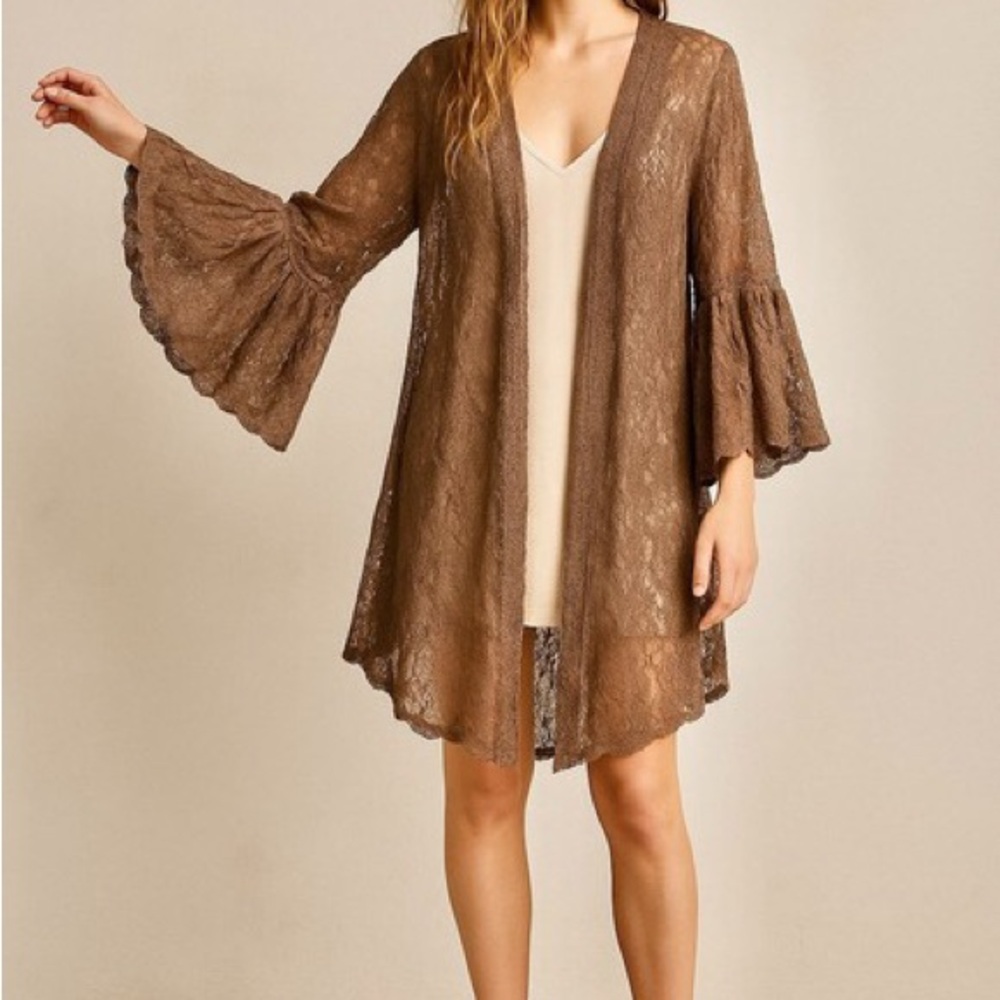 Mauve Lace Bell Sleeve Kimono - Picture 3 of 5